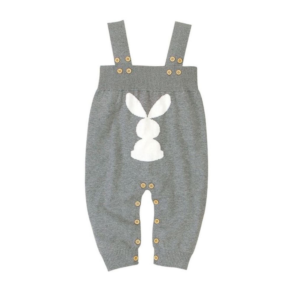 Gray Knit Bunny Jumpsuit Overalls